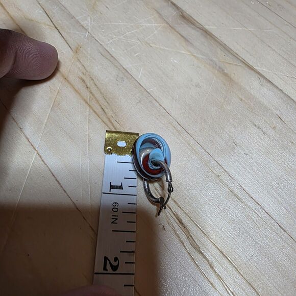 Sterling Silver 925 Hoopdangle Earrings Lamp Work Glass Beads Red / Blue Swirls - Picture 6 of 6